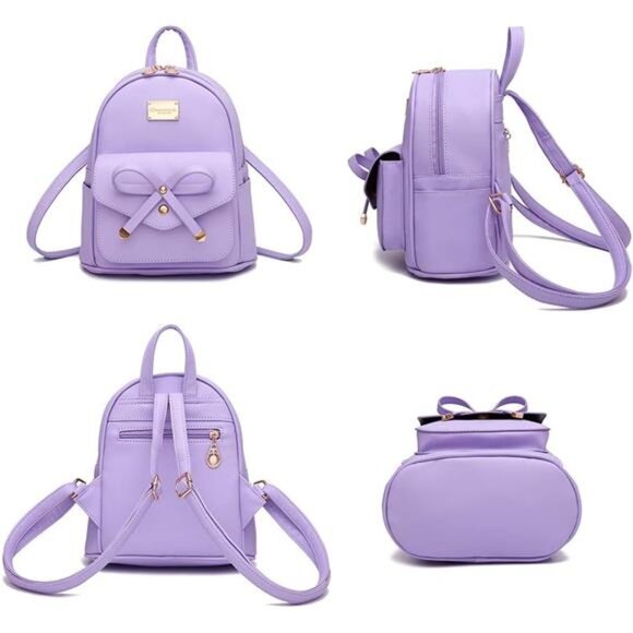 Girls Bowknot Cute Leather Backpack Mini Backpack Purse for Women - Picture 2 of 7